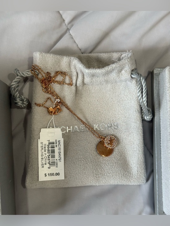 Michael Kors Jewelry - Michael Kors Rose Gold Pavé Logo and Polished Disc Necklace